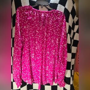 Vibrant Pink Blouse with White Polka Dots